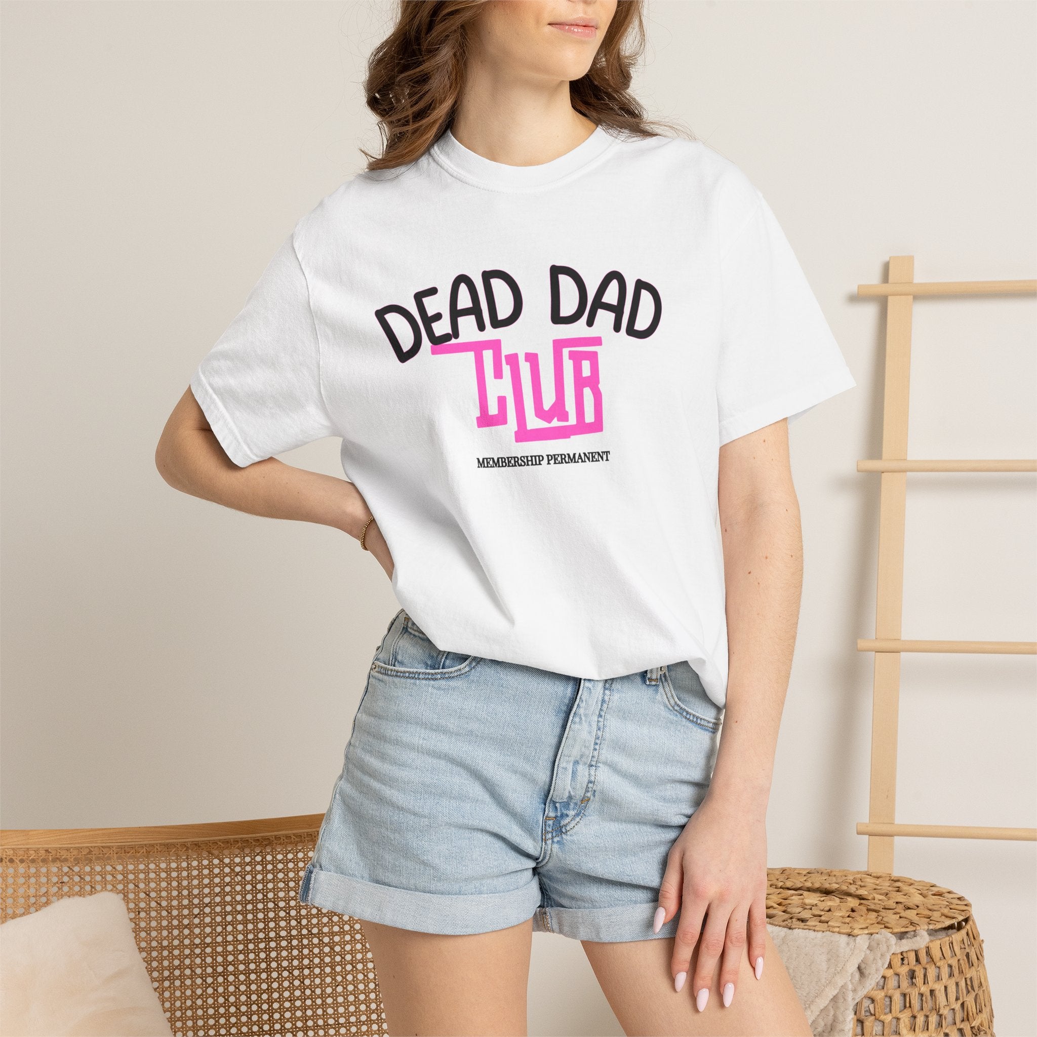 Dead Dad Club T-Shirt — Pink Retro Grief Awareness Tee